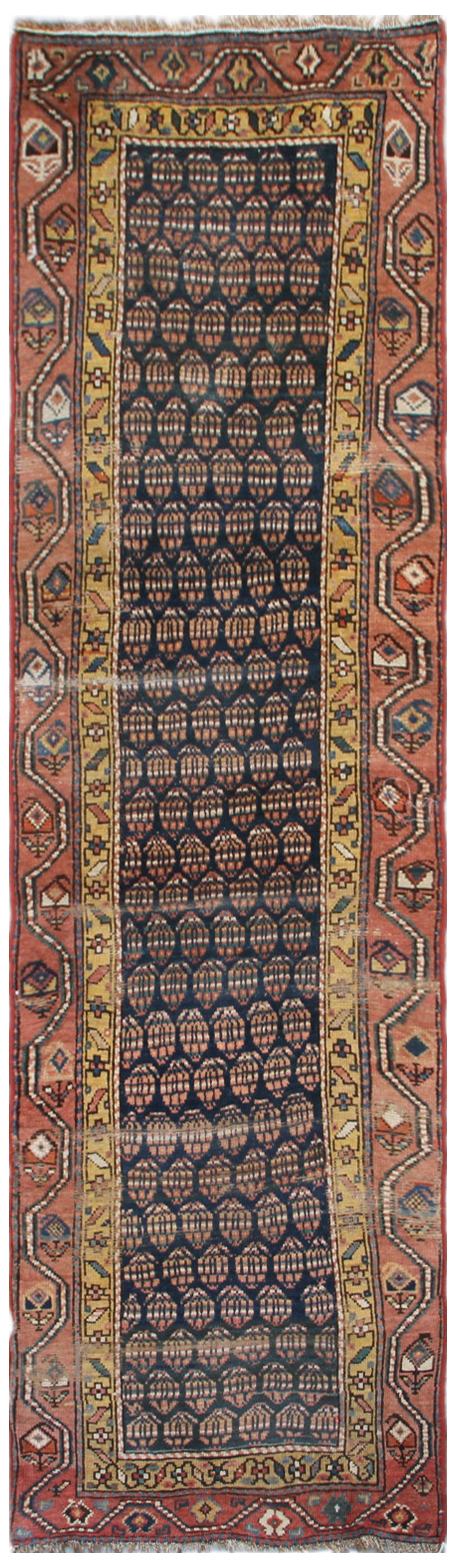 9.07 x  3.00 Vintage Persian Hamadan Paisley Design Semi Antique Area Rug