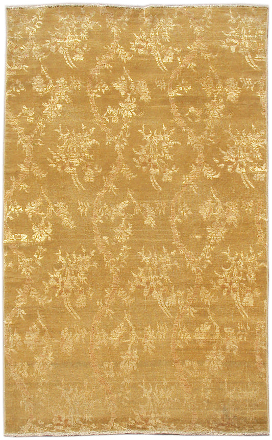 4x6 Gold Silk And Wool Chinoiserie Ariana Luxury Small Rug