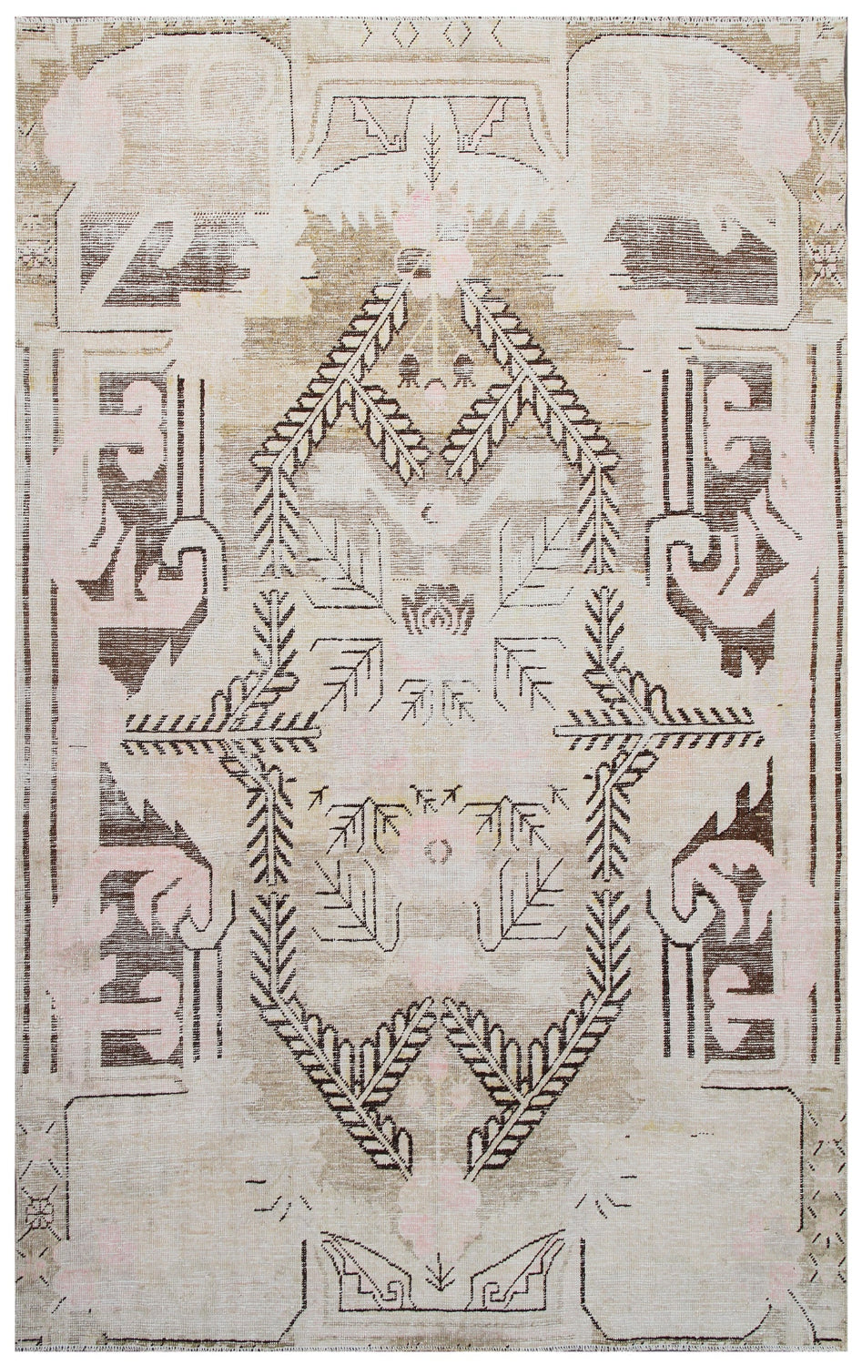  6'x8' Antique Samarkand Yarkand Area Rug – Wild Flowers & Central Bouquet in Soft Earthtones