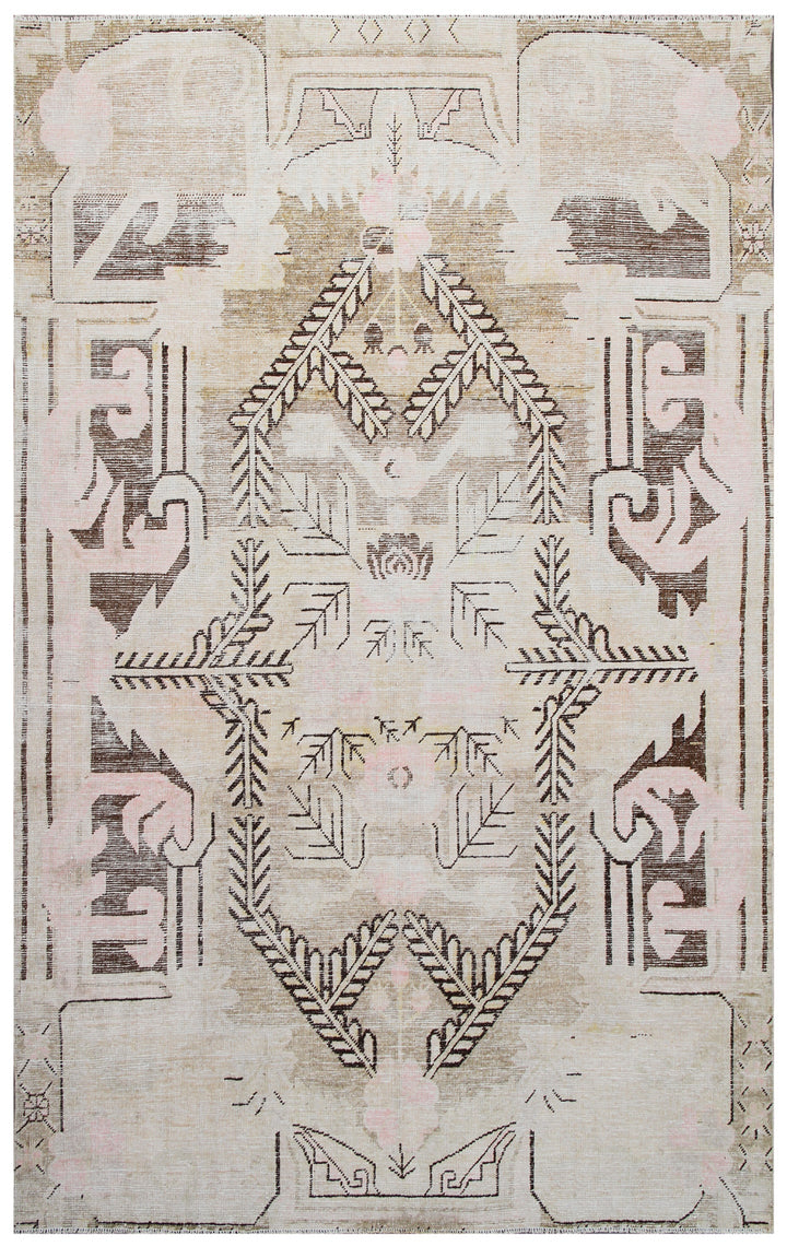  6'x8' Antique Samarkand Yarkand Area Rug – Wild Flowers & Central Bouquet in Soft Earthtones