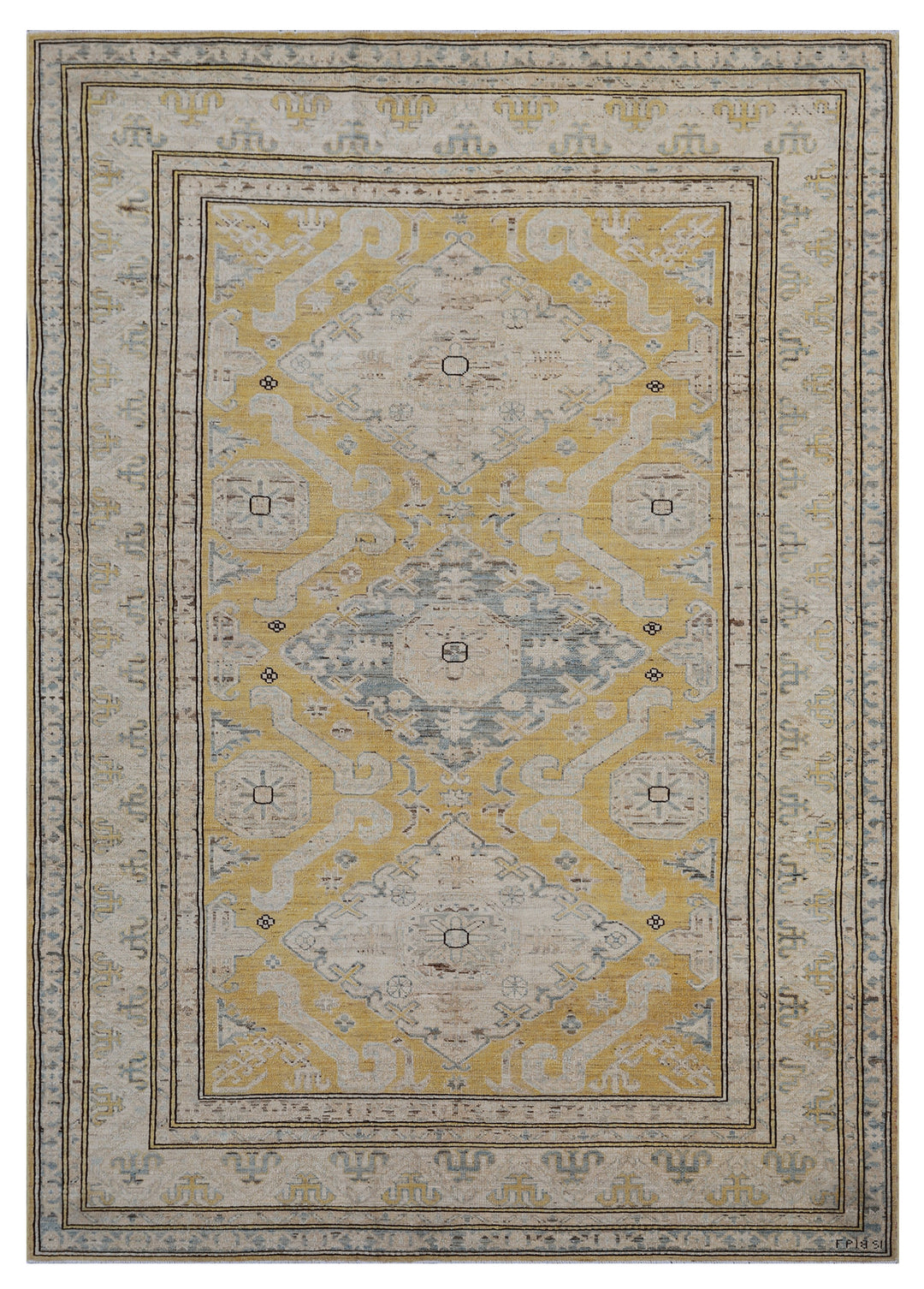 6x8 Ariana Hazara Yellow Blue Geometric Caucasian Rug