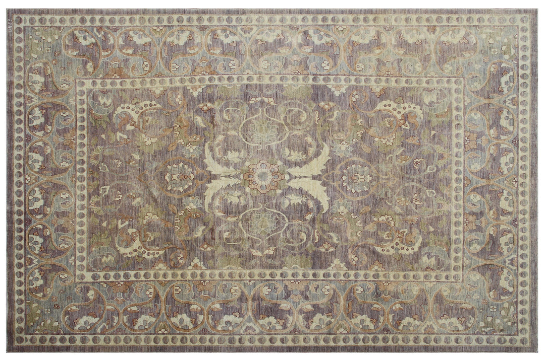 6'x9' fine Polonaise design Ariana luxury area rug with red grey and white floral motifs in organic wool and silk