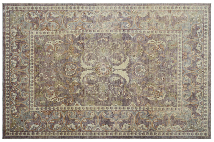 6'x9' fine Polonaise design Ariana luxury area rug with red grey and white floral motifs in organic wool and silk