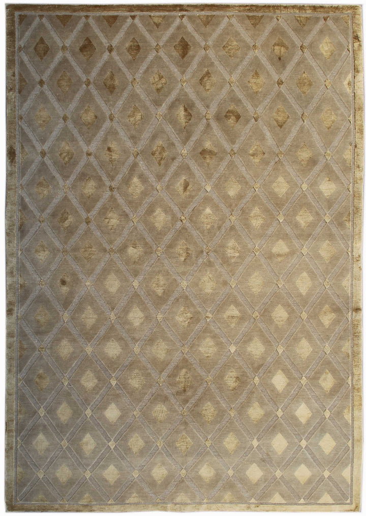 6'x9' Gold Hand-Knotted Geometric Rug | Silk & Wool | Ariana Rugs