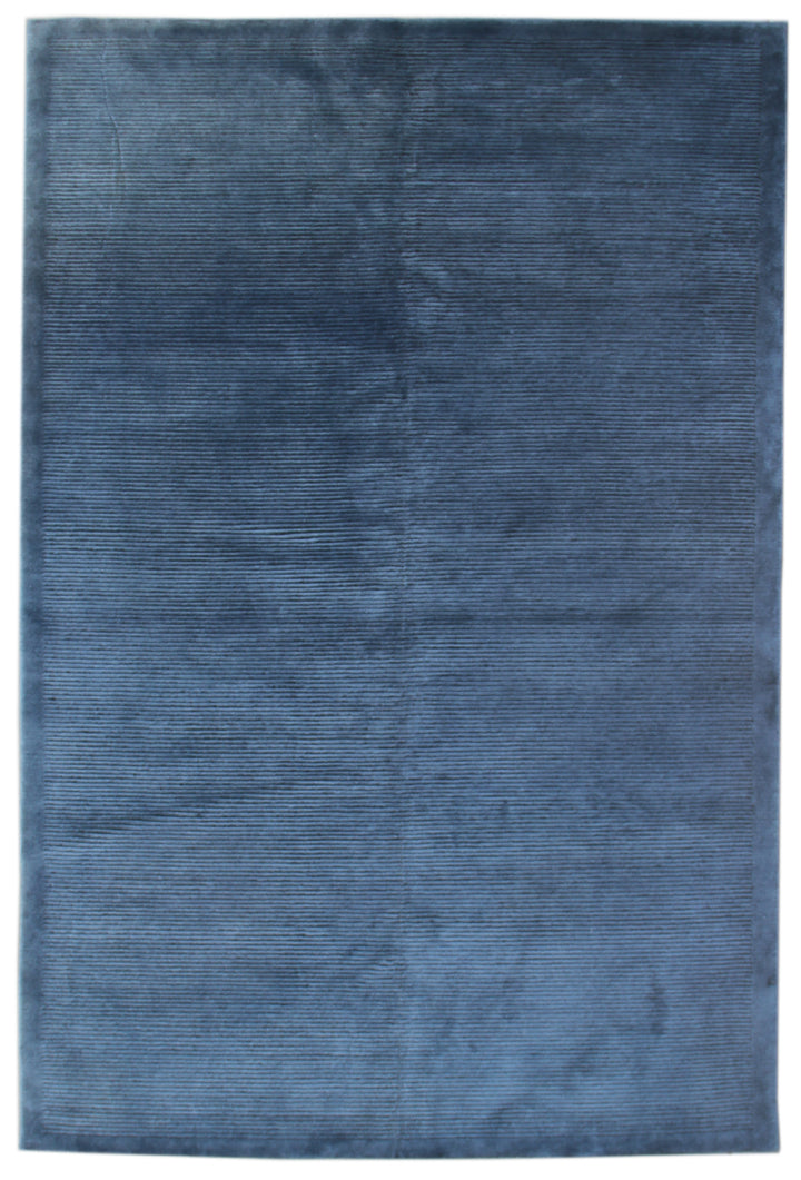 6' x 9' Blue & Black Indo-Tibetan Rug Hand-Knotted Cut & Loop Pile