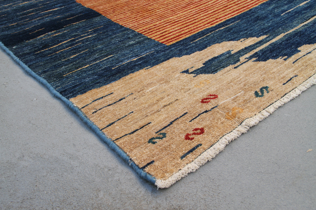 6'x9' Desert Sunset Design Blue Red Gold Afghan Rug