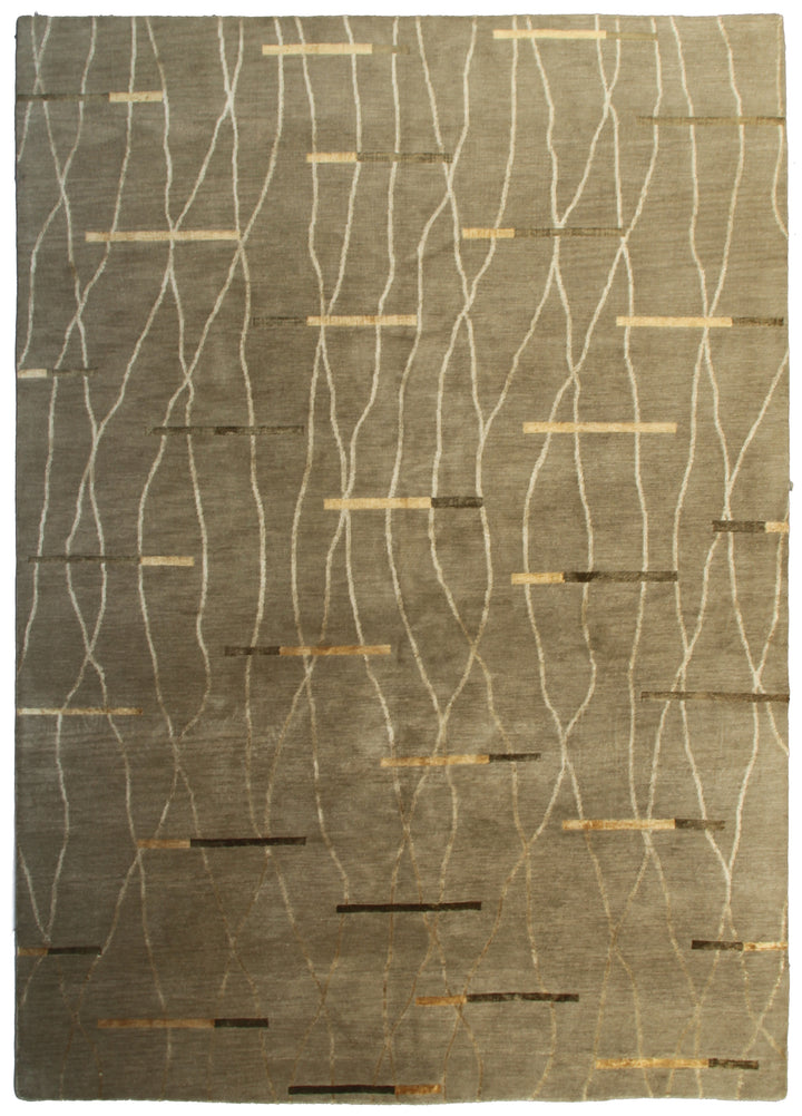 6' x 9' Hand-Knotted Tibetan Wool & Silk Rug Modern / Contemporary Design