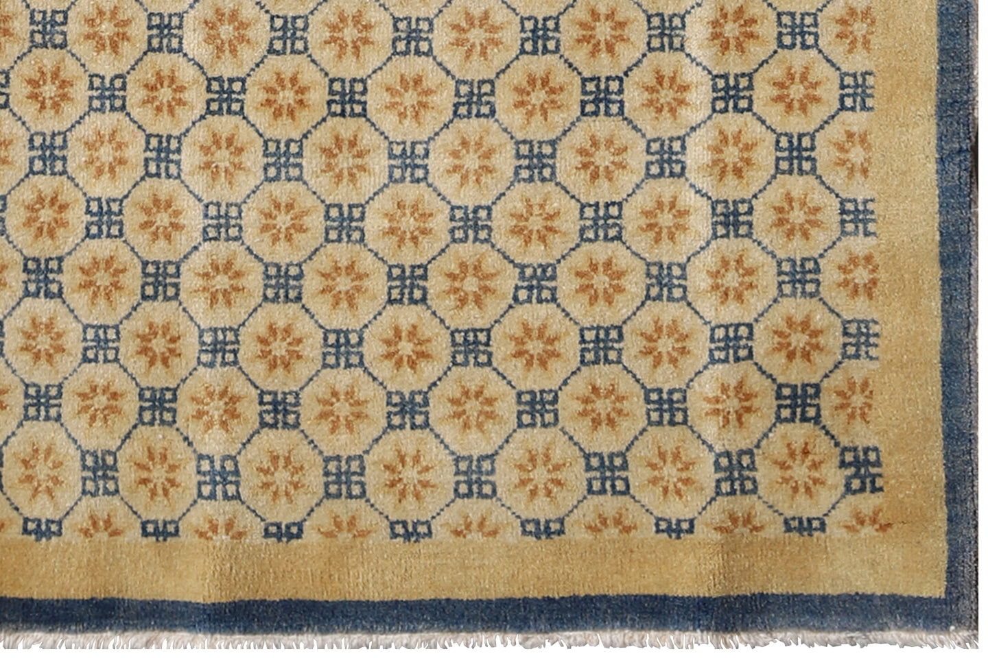 3x8 Gold Blue Geometric Contemporary Chinese Design Runner Rug