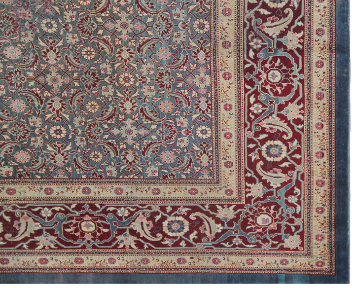 12'x18' Large Wool Area Rug | Antique Agra Rug | Teal & Burgundy