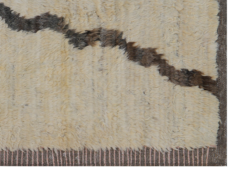 7'x9' Beige Cream and Brown Contemporary Moroccan Style Shaggy Barchi Rug