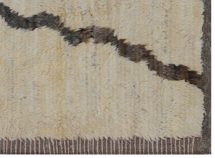 7'x9' Beige Cream and Brown Contemporary Moroccan Style Shaggy Barchi Rug