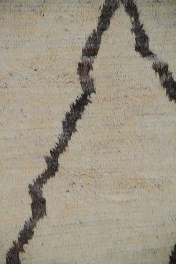 7'x9' Beige Cream and Brown Contemporary Moroccan Style Shaggy Barchi Rug