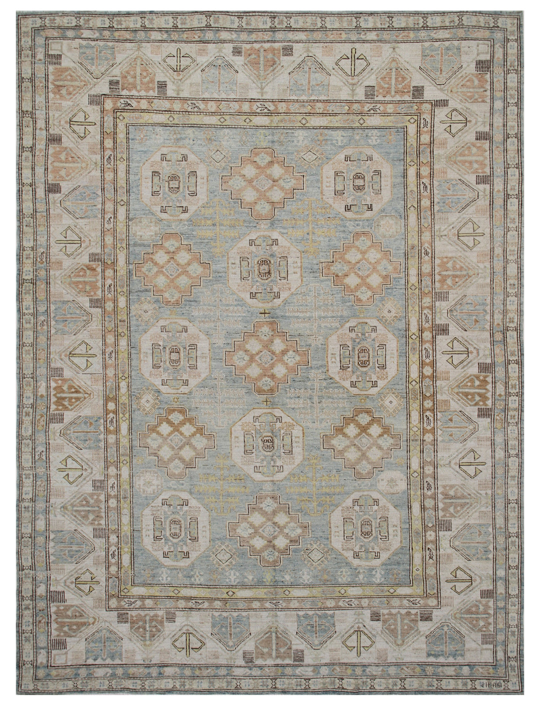 7'x10' Hand-Knotted Afghan Rug | Geometric Earth Tones Rug