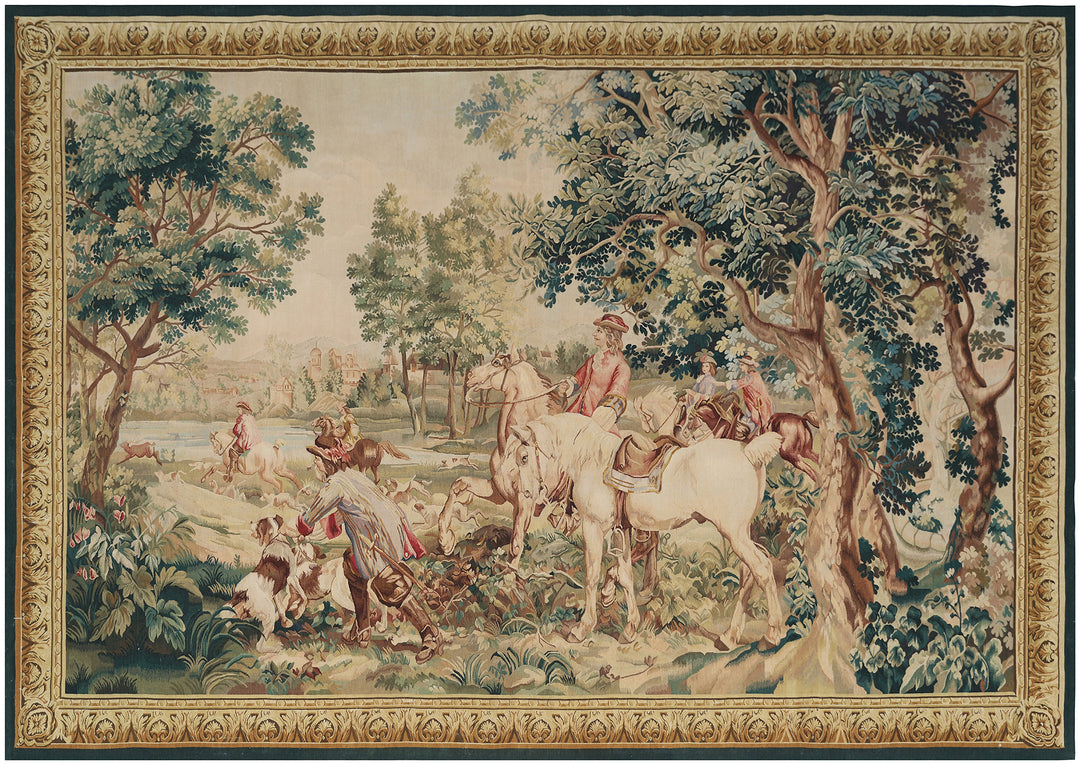 7'x10' Handwoven Aubusson-Inspired Hunting Tapestry