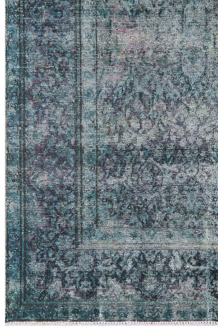 7'x10' Navy Blue Vintage Persian Tabriz Overdyed Area Rug
