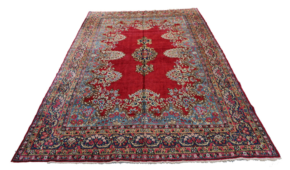 7'x11' Persian Floral Kerman Rug – Wool & Silk | Hand-Knotted in Persia