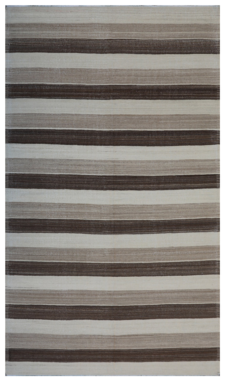 Brown Kilim Area Rug | Striped Wool Kilim Rug