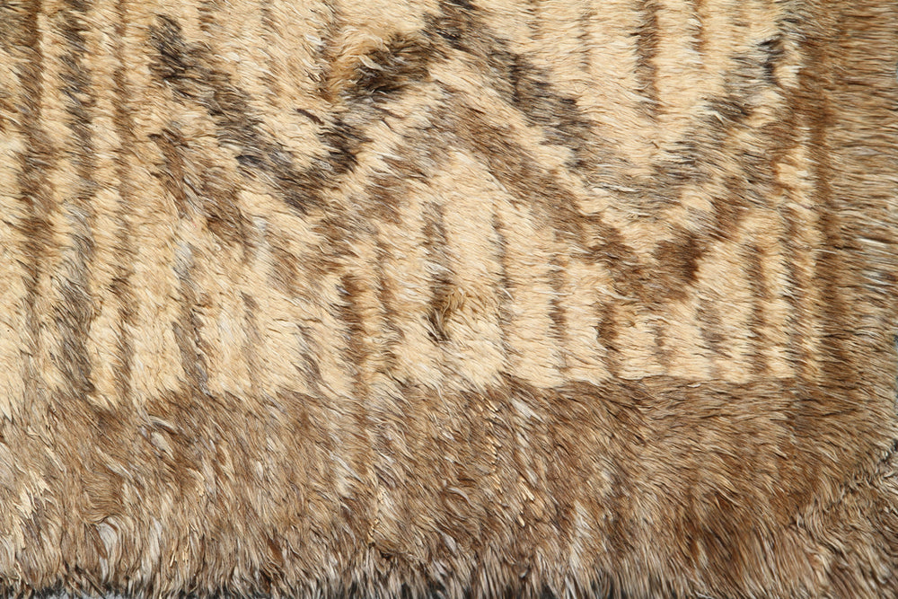Hand-Knotted 8'3"x9'5" Moroccan Shaggy Tribal Rug in Brown and Beige