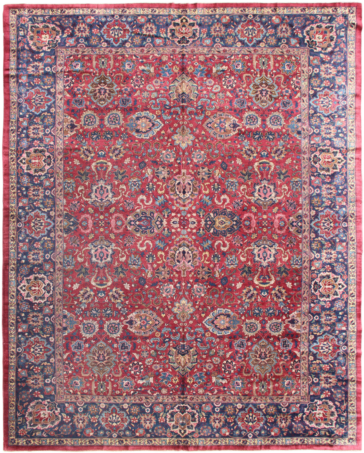 11'x15' Red Blue Classic Persian Kashan Rug