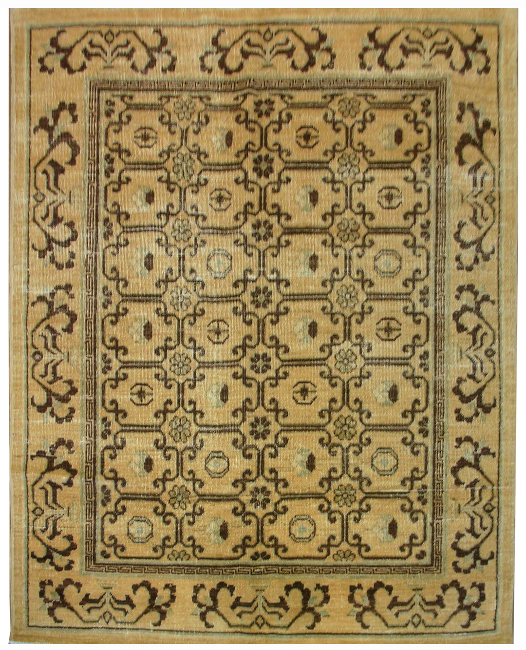 4'x5' Ariana Small Square Gold Brown Samarkand Geometric Design Wool Rug