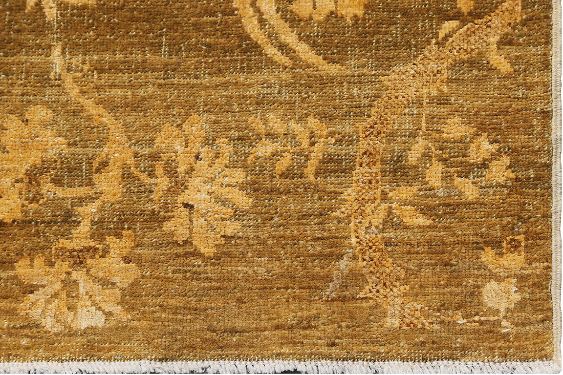 3x11 Khaki Green Gold Wool And Silk Chinoiserie Design Ariana Traditional Runner Rug