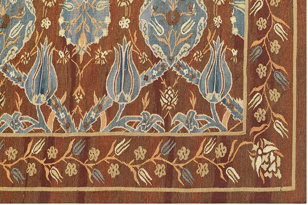 10x14 Brown Blue Ottoman Design Ariana Kilim Collection Rug