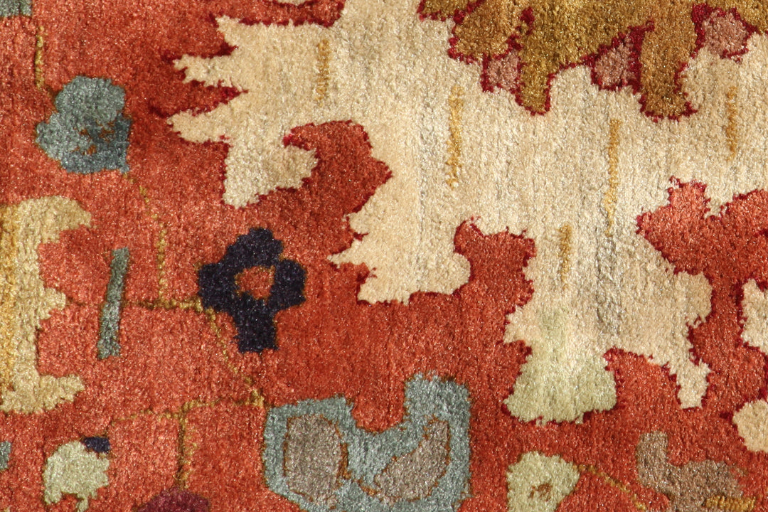 8'x11' Antique Caucasian Design German Tetex Tufted Rug Rust Blue Grey Ivory Rug