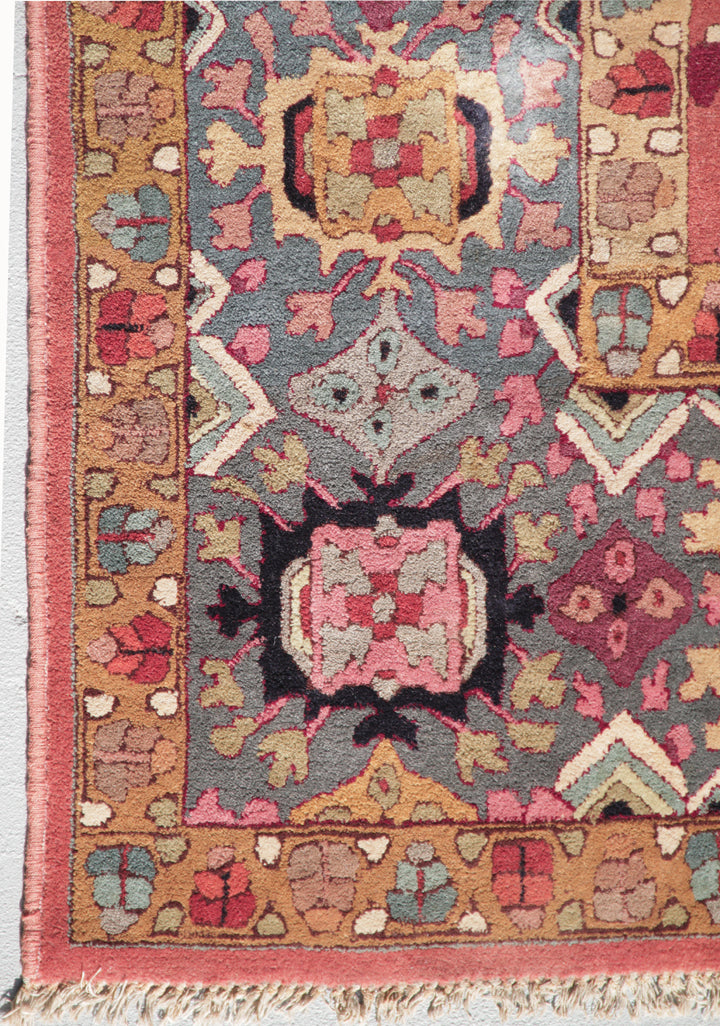 8'x11' Antique Caucasian Design German Tetex Tufted Rug Rust Blue Grey Ivory Rug