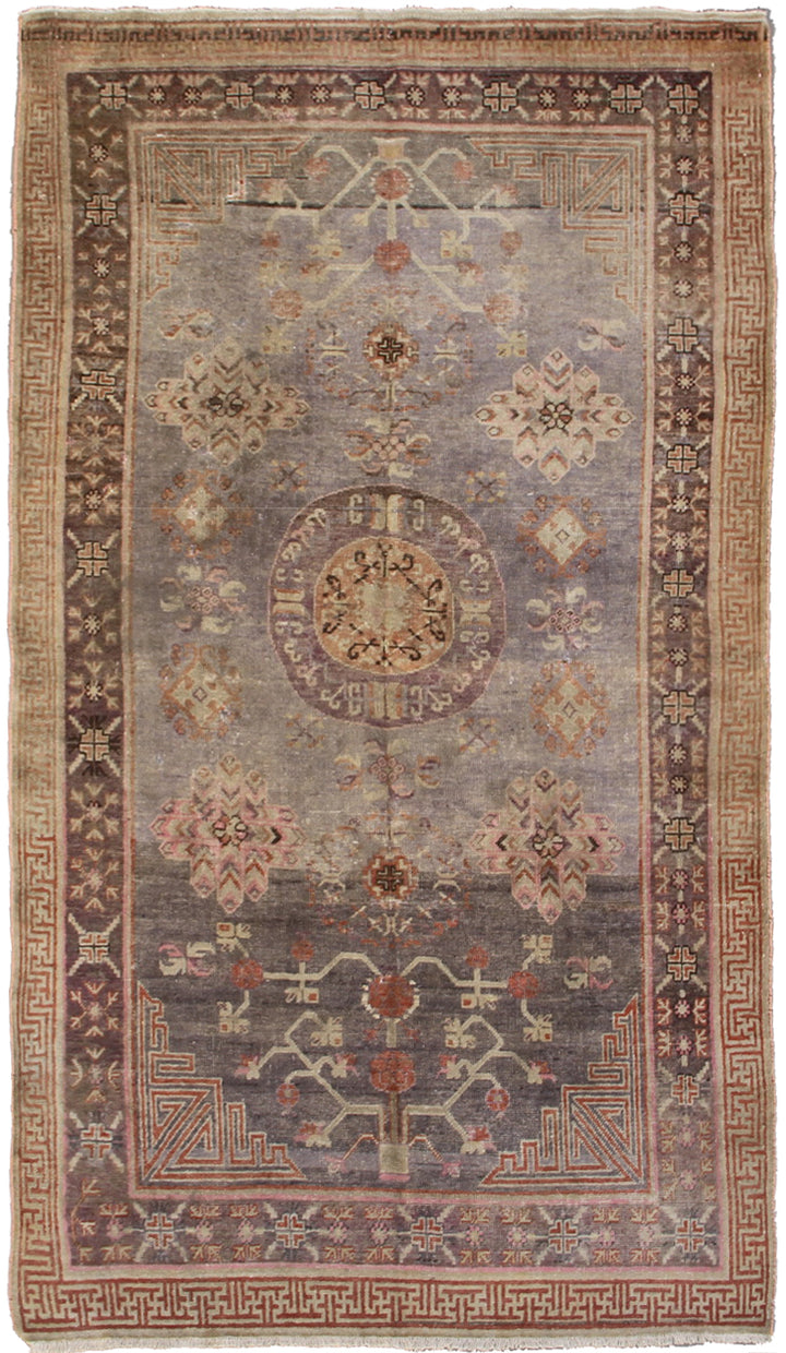 4'x8' Soft Grey Burgundy Vintage Antique Samarkand Khotan Area Rug