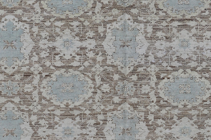 8'x10' Afghan Agra Rug | Washed Blue & Brown | Hand-Knotted Wool Rug