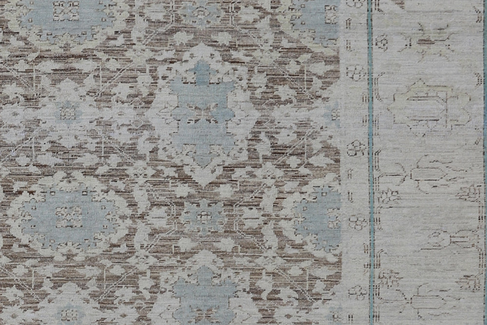 8'x10' Afghan Agra Rug | Washed Blue & Brown | Hand-Knotted Wool Rug