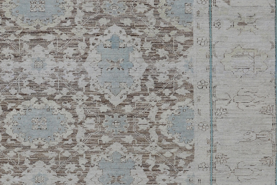 8'x10' Afghan Agra Rug | Washed Blue & Brown | Hand-Knotted Wool Rug