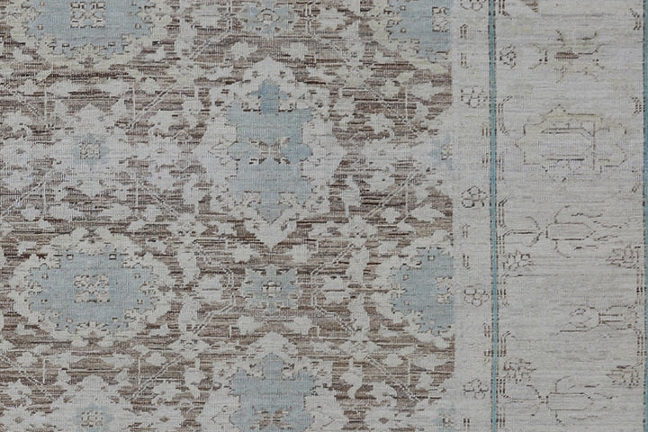 8'x10' Afghan Agra Rug | Washed Blue & Brown | Hand-Knotted Wool Rug