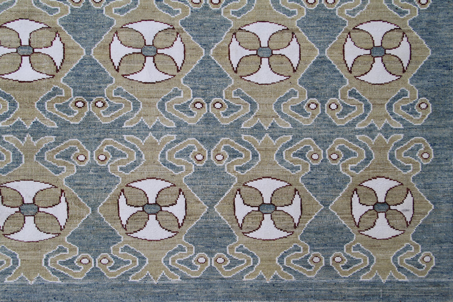 8'x10' Afghan Hand-Knotted Blue & White Modern Rug | Geometric 