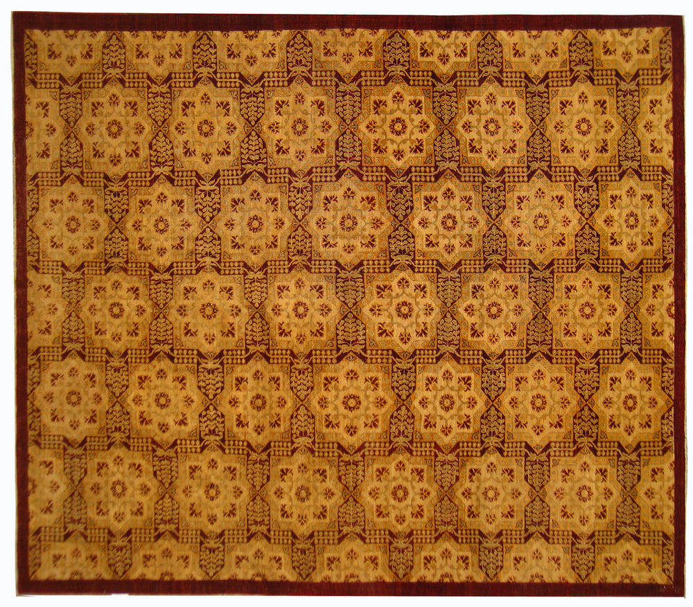 8'x10' Afghan Hand-Knotted Rug | European Geometric Design