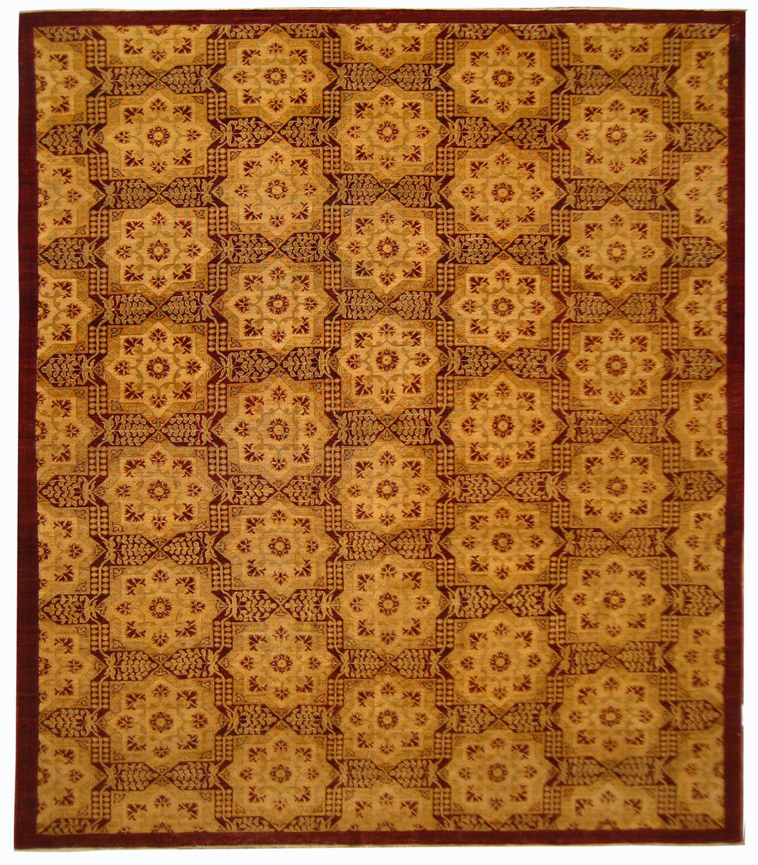 8'x10' Afghan Hand-Knotted Rug | European Geometric Design