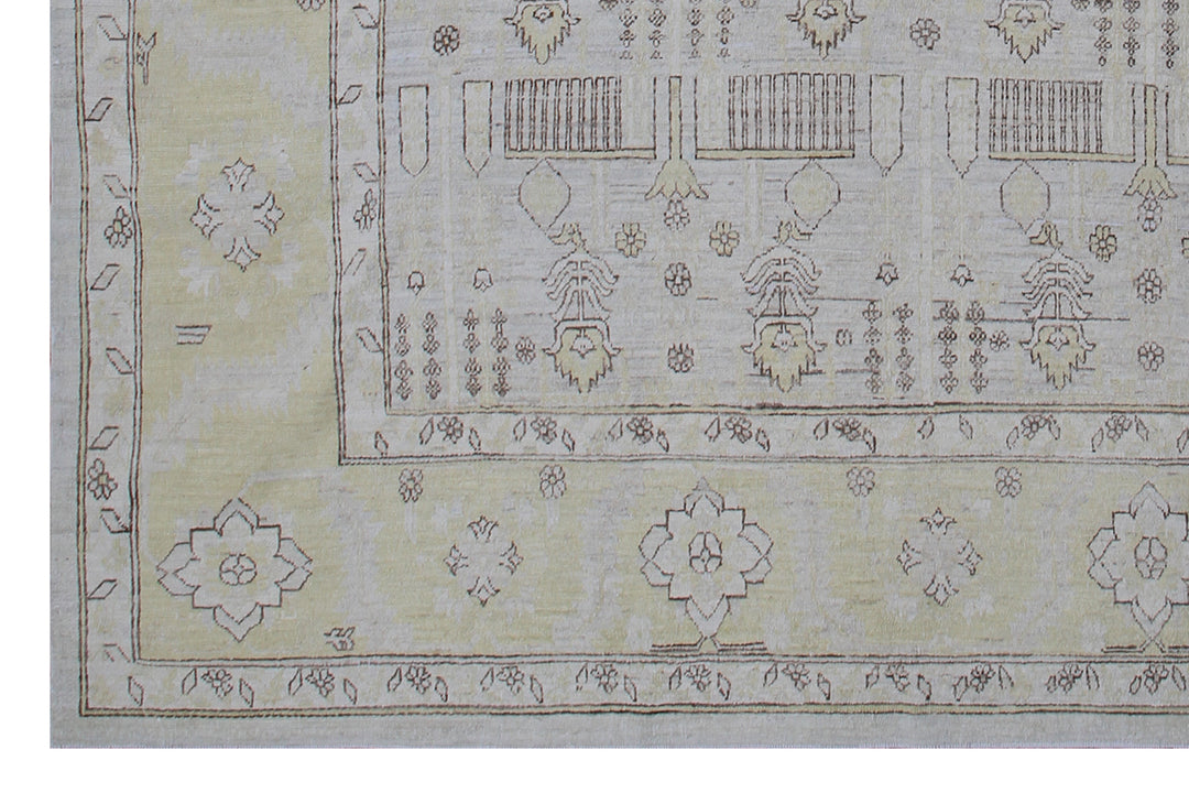 8'x10' Hand-Knotted Afghan Garden Rug | Ice Blue, Gold & Earth Tones 