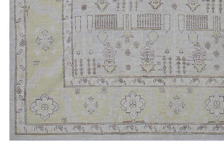 8'x10' Hand-Knotted Afghan Garden Rug | Ice Blue, Gold & Earth Tones 
