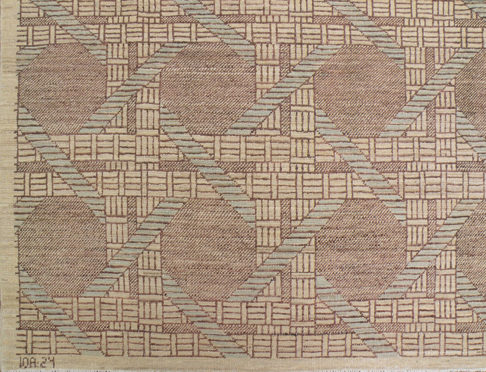 8'x10' Hand-Knotted Geometric Rug | Basketweave Design | Organic Wool