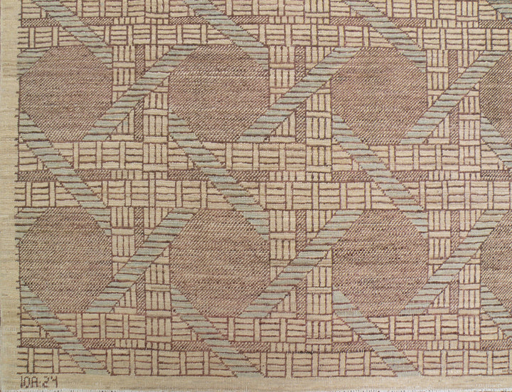 8'x10' Hand-Knotted Geometric Rug | Basketweave Design | Organic Wool