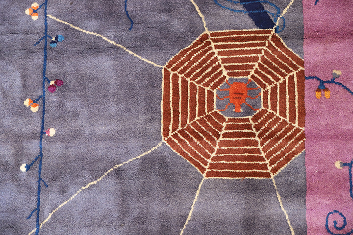 8'x10'  Vintage Chinese Art Deco Wool Area Rug | Grey & Pink Rug