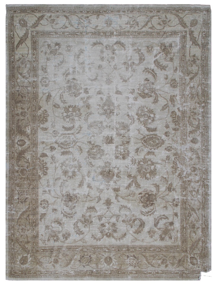 An 8'x11' ivory mustard Agra design contemporary rug with a vintage Ariana Vintage Collection label.