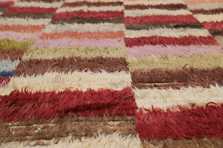 Ariana Barchi Hand-Knotted Checkered Geometric Shaggy Wool Rug 10'6" x 8'0"