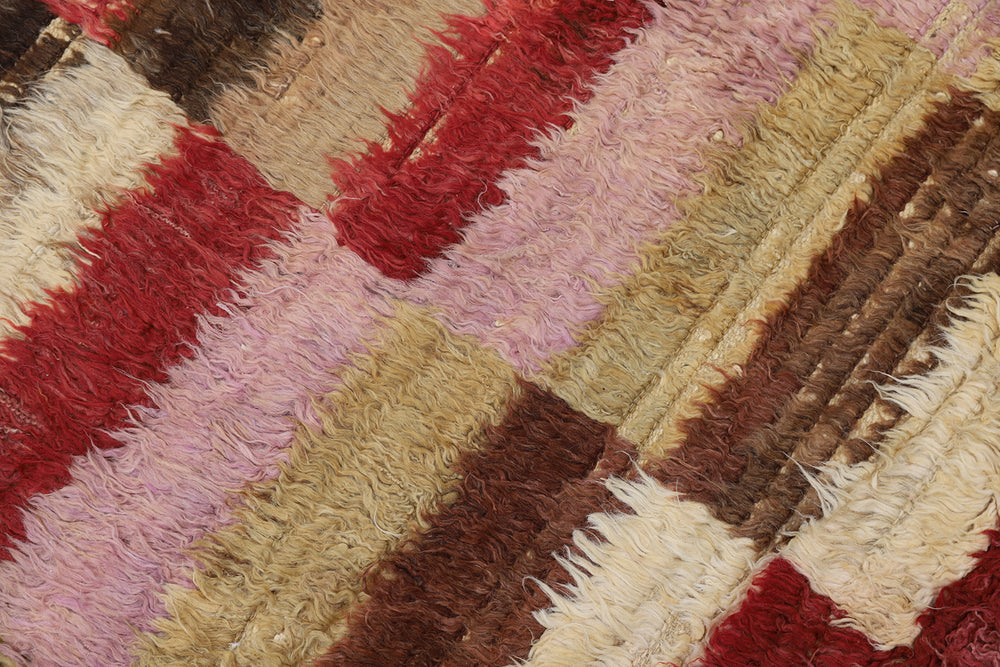 Ariana Barchi Hand-Knotted Checkered Geometric Shaggy Wool Rug 10'6" x 8'0"
