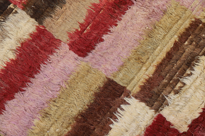 Ariana Barchi Hand-Knotted Checkered Geometric Shaggy Wool Rug 10'6" x 8'0"