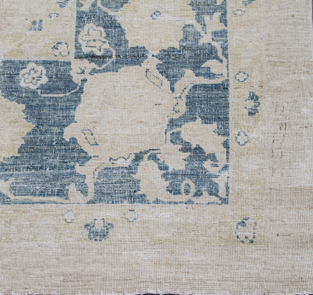 8'x11' Fine Afghan Zigler Mahal Rug | Washed Blue Border | Organic Wool
