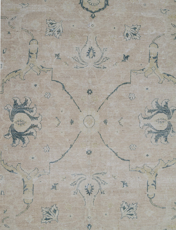 8'x11' Fine Afghan Zigler Mahal Rug | Washed Blue Border | Organic Wool