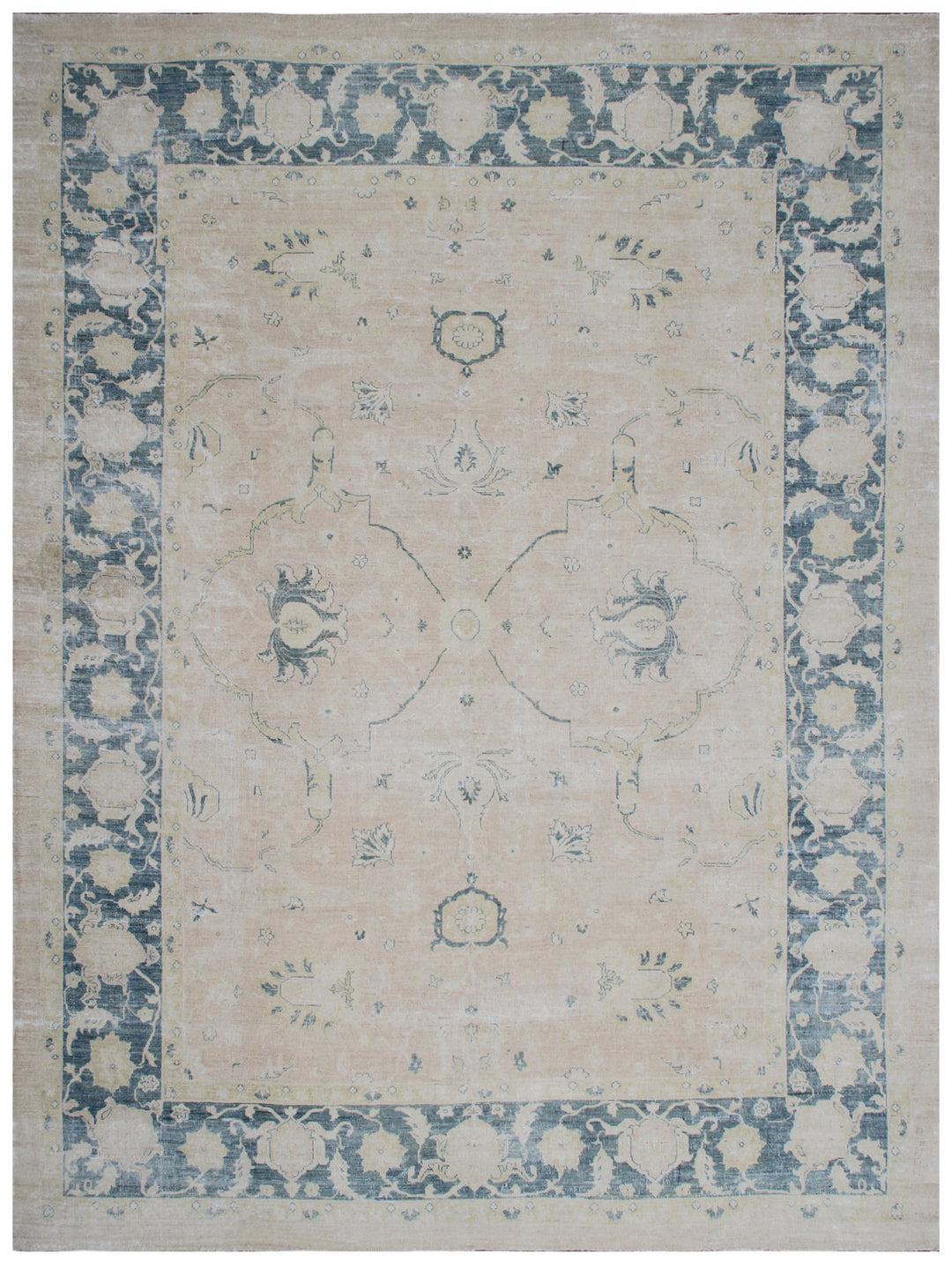 8'x11' Fine Afghan Zigler Mahal Rug | Washed Blue Border | Organic Wool