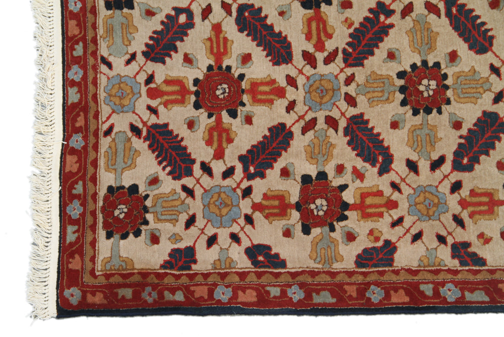 8'x11' Ivory Red and Blue Tremendous Tetex - 1930s Antique German Tufted Rug