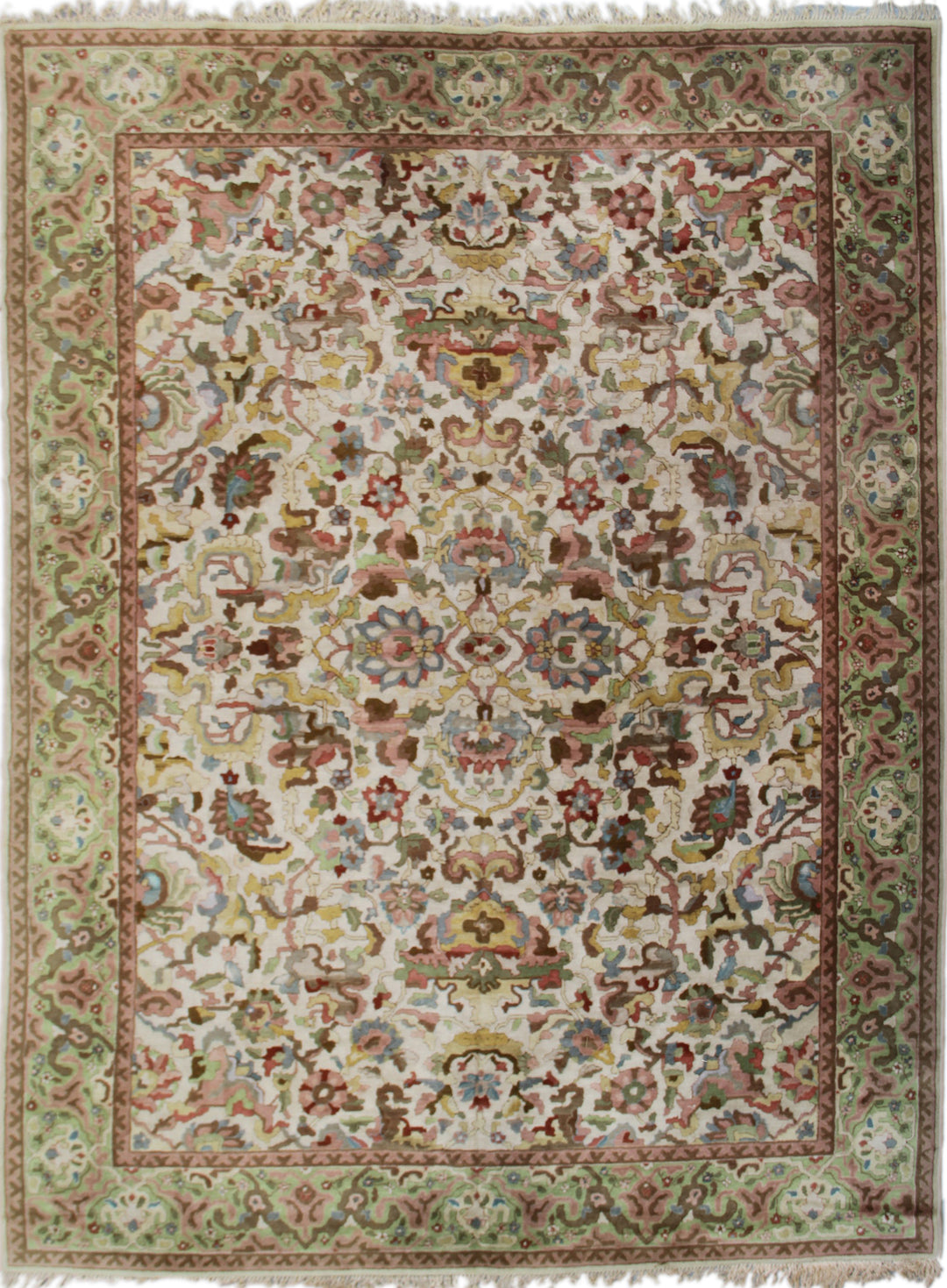 8'x11' Ivory Wool Area Rug | Antique German Tetex Tefzet Rug